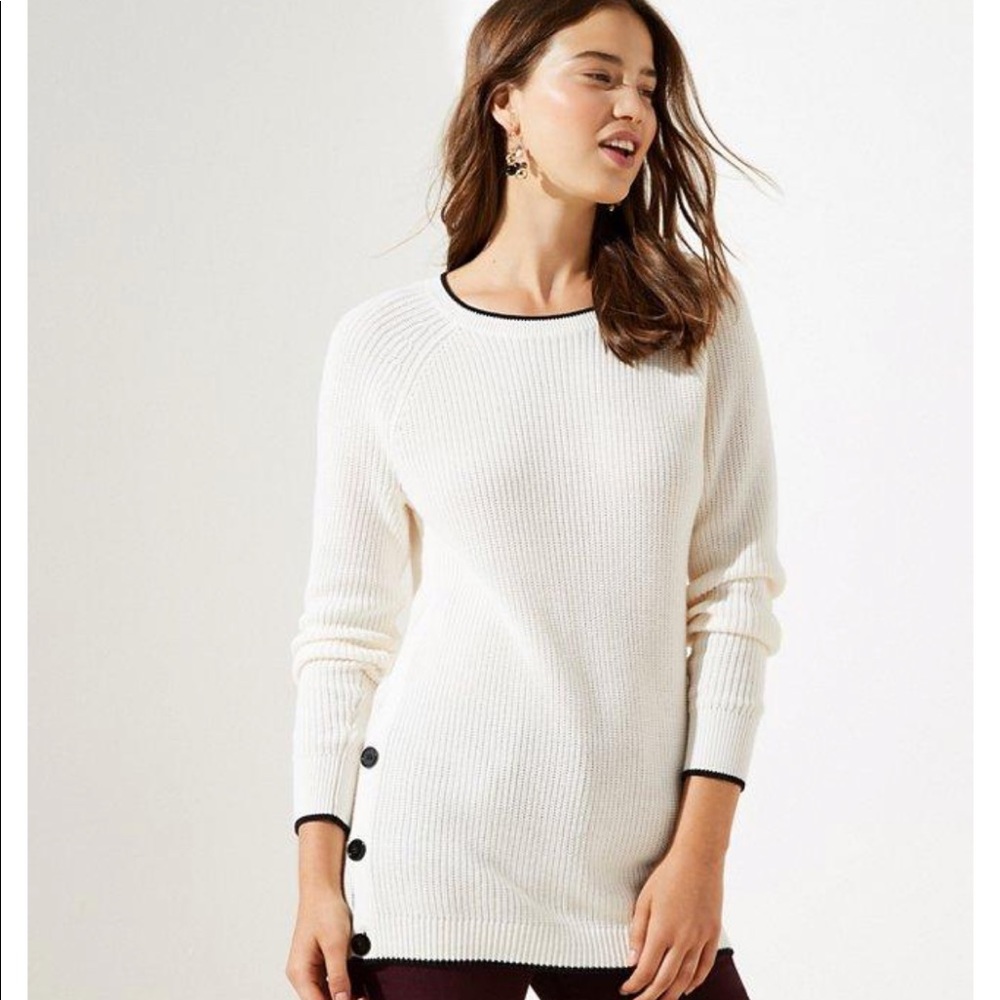 SIDE BUTTON TUNIC SWEATER IN WHISPER WHITE